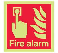 V Safety GITD Fire Alarm 150 x 150 mm - Glow In The Dark Self Adhesive Vinyl Safety Sign