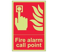 V Safety GITD Fire Alarm Call Point - Portrait 150 x 200 mm - Glow In The Dark Self Adhesive Vinyl Safety Sign