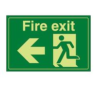 V Safety GITD Fire Exit/Man Running/Left 300 x 200 mm - Glow In The Dark 1mm Rigid Plastic Safety Sign