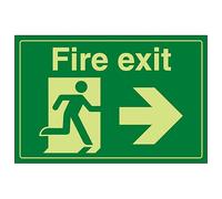 V Safety GITD Fire Exit/Man Running/Right 300 x 200 mm - Glow In The Dark 1mm Rigid Plastic Safety Sign