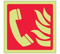 V Safety GITD Fire Phone Symbol 100 x 100 mm - Glow In The Dark Self Adhesive Vinyl Safety Sign
