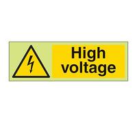 V Safety GITD High Voltage - Landscape 300 x 100 mm - Glow In The Dark Self Adhesive Vinyl Safety Sign