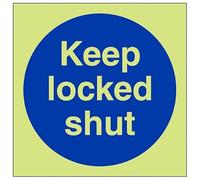 V Safety GITD Keep Locked Shut 150 x 150 mm - Glow In The Dark Self Adhesive Vinyl Safety Sign