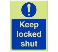 V Safety GITD Keep Locked Shut - Portrait 100 x 150 mm - Glow In The Dark Self Adhesive Vinyl Safety Sign