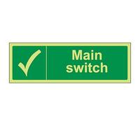 V Safety GITD Main Switch - Landscape 300 x 100 mm - Glow In The Dark Self Adhesive Vinyl Safety Sign