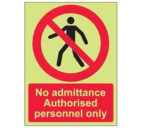 V Safety GITD No Admittance Authorised Personnel 150 x 200 mm - Glow In The Dark Self Adhesive Vinyl Safety Sign