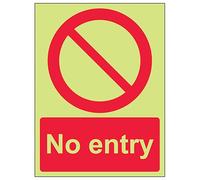 V Safety GITD No Entry - Portrait 150 x 200 mm - Glow In The Dark Self Adhesive Vinyl Safety Sign