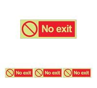 V Safety GITD No Exit 300 x 100 mm - Glow In The Dark Self Adhesive Vinyl Safety Sign (Pack of 4)
