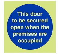V Safety GITD Secure Door 100 x 100 mm - Glow In The Dark Self Adhesive Vinyl Safety Sign