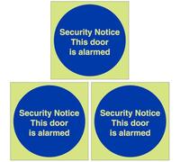 V Safety GITD Security Notice This Door Is Alarmed 100 x 100 mm - Glow In The Dark Self Adhesive Vinyl Safety Sign (Pack of 3)
