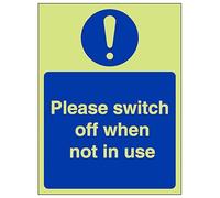 V Safety GITD Switch Off When Not In Use - Portrait 100 x 150 mm - Glow In The Dark Self Adhesive Vinyl Safety Sign