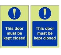 V Safety GITD This Door Must Be Kept Closed - Portrait 100 x 150 mm - Glow In The Dark Self Adhesive Vinyl Safety Sign (Pack of 2)