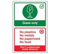 V Safety Glass Only/Don't Contaminate Waste Streams! Poster 200 x 300 mm - Standard 0.2mm Flexi-Plastic Safety Sign