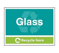 V Safety Glass Recycle Here 600 x 450 mm - Glow In The Dark Self Adhesive Vinyl Safety Sign