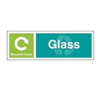 V Safety Glass Recycle Here - Landscape 300 x 100 mm - Glow In The Dark 1mm Rigid Plastic Safety Sign