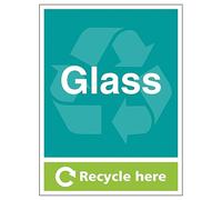 V Safety Glass Recycle Here - Portrait 300 x 400 mm - Glow In The Dark Self Adhesive Vinyl Safety Sign