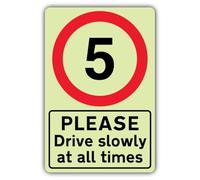 V Safety GloReflect Please Drive Slowly At All Times - Speed Limit 5 MPH Safety Sign - 300 x 450 mm - Self Adhesive Vinyl - GloReflect