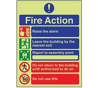 V Safety Glow In The Dark 5 Message Fire Action Notice Sign - 200mm x 300mm - Self Adhesive Vinyl