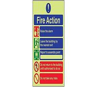 V Safety Glow In The Dark 5 Message Risks Fire Action Notice Sign - 150mm x 200mm - Rigid Plastic