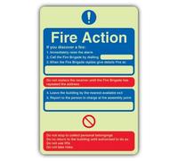 V Safety Glow In The Dark 6 Point Fire Action - If You Discover A Fire Sign - 300 x 450 mm - Made From Double Glow Self Adhesive Vinyl - Fire Safety Signage - Made in Britain