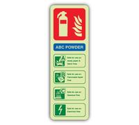V Safety Glow In The Dark ABC Powder Fire Extinguisher Sign - 75 x 225 mm - Made From Double Glow Self Adhesive Vinyl - Fire Safety Signage - Made in Britain
