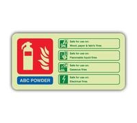 V Safety Glow In The Dark ABC Powder Fire Extinguisher Sign - Landscape Format - 220 x 110 mm - Made From Double Glow Rigid Plastic - Fire Safety Signage - Made in Britain