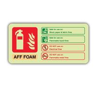 V Safety Glow In The Dark AFF Foam Fire Extinguisher Sign - Landscape Format - 180 x 90 mm - Made From Double Glow Self Adhesive Vinyl - Fire Safety Signage - Made in Britain