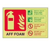 V Safety Glow In The Dark Aff Foam Id Fire Extinguisher Sign - 150mm x 100mm - Self Adhesive Vinyl