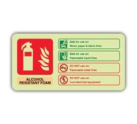 V Safety Glow In The Dark Alcohol Resistant Foam Fire Extinguisher- Landscape Sign - Landscape Format - 220 x 110 mm - Made From Triple Glow Self Adhesive Vinyl - Fire Safety Signage - Made in Britain