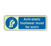 V Safety Glow In The Dark Anti-Static Footwear Must Be Worn Sign - Landscape Format - 450 x 150 mm - Made From Double Glow Self Adhesive Vinyl - Mandatory Safety Signage - Made in Britain