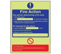V Safety Glow In The Dark Any Person Discovering A Fire. Fire Action Notice Sign - 150mm x 200mm - Self Adhesive Vinyl