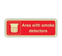 V Safety Glow In The Dark Area With Smoke Detectors Sign - Landscape Format - 600 x 200 mm - Made From Triple Glow Self Adhesive Vinyl - Fire Safety Signage - Made in Britain