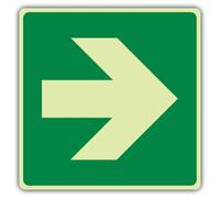 V Safety Glow In The Dark Arrow Right Sign - Square Format - 450 x 450 mm - Made From Triple Glow Rigid Plastic - Fire Safety Signage - Made in Britain