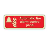 V Safety Glow In The Dark Automatic Fire Alarm Control Panel Sign - Landscape Format - 300 x 100 mm - Made From Triple Glow Rigid Plastic - Fire Safety Signage - Made in Britain