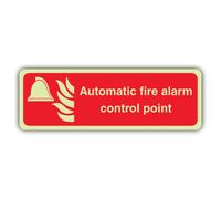 V Safety Glow In The Dark Automatic Fire Alarm Control Point Sign - Landscape Format - 210 x 70 mm - Made From Double Glow Self Adhesive Vinyl - Fire Safety Signage - Made in Britain