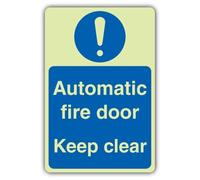V Safety Glow In The Dark Automatic Fire Door Keep Clear Sign - 300 x 450 mm - Made From Triple Glow Self Adhesive Vinyl - Fire Safety Signage - Made in Britain