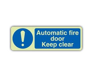 V Safety Glow In The Dark Automatic Fire Door Keep Clear Sign - Landscape Format - 210 x 70 mm - Made From Double Glow Rigid Plastic - Fire Safety Signage - Made in Britain