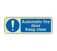 V Safety Glow In The Dark Automatic Fire Door Keep Clear Sign - Landscape Format - 300 x 100 mm - Made From Double Glow Self Adhesive Vinyl - Fire Safety Signage - Made in Britain