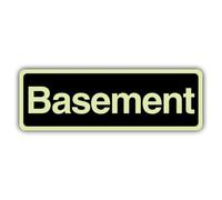 V Safety Glow In The Dark Basement Sign - Landscape Format - 210 x 70 mm - Made From Double Glow Rigid Plastic - Professional Safety Signage - Made in Britain