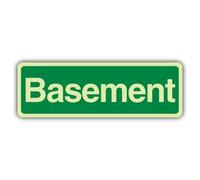 V Safety Glow In The Dark Basement Sign - Slim Format - 750 x 250 mm - Made From Double Glow Self Adhesive Vinyl - Professional Safety Signage - Made in Britain