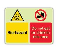 V Safety Glow In The Dark Bio-Hazard - Do Not Eat Or Drink In This Area Sign - 800 x 600 mm - Made From Triple Glow Rigid Plastic - Hazard Warning Signage - Made in Britain