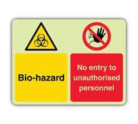 V Safety Glow In The Dark Bio-Hazard - No Entry To Unauthorised Personnel Sign - 600 x 450 mm - Made From Double Glow Self Adhesive Vinyl - Hazard Warning Signage - Made in Britain