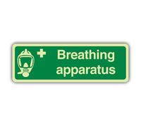 V Safety Glow In The Dark Breathing Apparatus Sign - 300 x 100 mm - Made From Triple Glow Rigid Plastic - First Aid Signage - Made in Britain