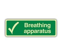 V Safety Glow In The Dark Breathing Apparatus With Tick Sign - Landscape Format - 600 x 200 mm - Made From Double Glow Rigid Plastic - First Aid Signage - Made in Britain