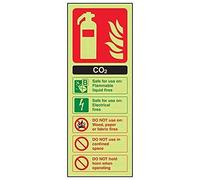 V Safety Glow In The Dark Carbon Dioxide Co2 Id Fire Extinguisher Sign - 100mm x 280mm - Self Adhesive Vinyl