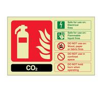 V Safety Glow In The Dark Carbon Dioxide Co2 Id Fire Extinguisher Sign - 150mm x 100mm - Self Adhesive Vinyl