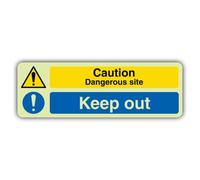 V Safety Glow In The Dark Caution Dangerous Site - Keep Out Sign - 600 x 200 mm - Made From Triple Glow Self Adhesive Vinyl - Hazard Warning Signage - Made in Britain