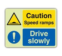 V Safety Glow In The Dark Caution Speed Ramps - Drive Slowly Sign - 600 x 450 mm - Made From Triple Glow Self Adhesive Vinyl - Hazard Warning Signage - Made in Britain