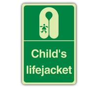 V Safety Glow In The Dark Child's Lifejacket Sign - 200 x 300 mm - Made From Double Glow Rigid Plastic - Marine Safety Signage - Made in Britain
