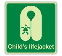 V Safety Glow In The Dark Childs Lifejacket Sign - Square Format - 450 x 450 mm - Made From Double Glow Self Adhesive Vinyl - Marine Safety Signage - Made in Britain